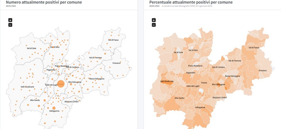 Covid in Trentino, il 5,9% degli abitanti di Aldeno è attualmente positivo